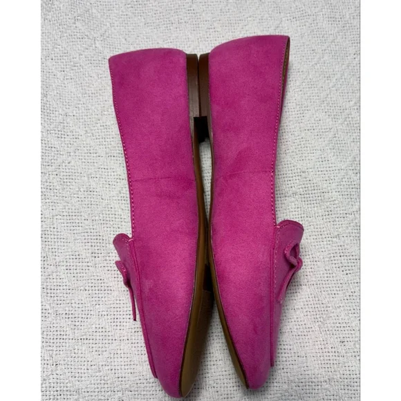 EUC J. Crew Factory Women's Classic Pink Faux Suede Loafer w/Bows Coquette Sz 7 - Picture 4 of 7